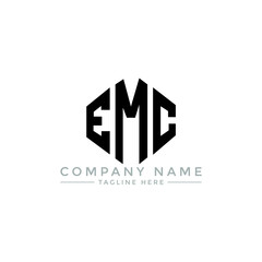 EMC letter logo design with polygon shape. EMC polygon logo monogram. EMC cube logo design. EMC hexagon vector logo template white and black colors. EMC monogram, EMC business and real estate logo. 