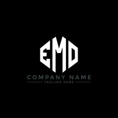 Fototapeta premium EMO letter logo design with polygon shape. EMO polygon logo monogram. EMO cube logo design. EMO hexagon vector logo template white and black colors. EMO monogram, EMO business and real estate logo. 