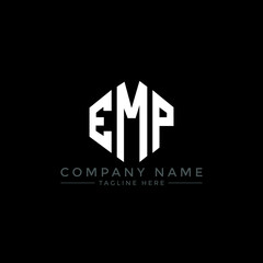 EMP letter logo design with polygon shape. EMP polygon logo monogram. EMP cube logo design. EMP hexagon vector logo template white and black colors. EMP monogram, EMP business and real estate logo. 
