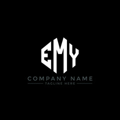 Obraz premium EMY letter logo design with polygon shape. EMY polygon logo monogram. EMY cube logo design. EMY hexagon vector logo template white and black colors. EMY monogram, EMY business and real estate logo. 