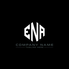 ENA letter logo design with polygon shape. ENA polygon logo monogram. ENA cube logo design. ENA hexagon vector logo template white and black colors. ENA monogram, ENA business and real estate logo. 