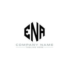 ENA letter logo design with polygon shape. ENA polygon logo monogram. ENA cube logo design. ENA hexagon vector logo template white and black colors. ENA monogram, ENA business and real estate logo. 