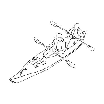 kayakers paddling in tandem sketch clip art preview