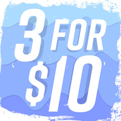 3 for $10, Summer sale poster design template, season offer banner, vector illustration
