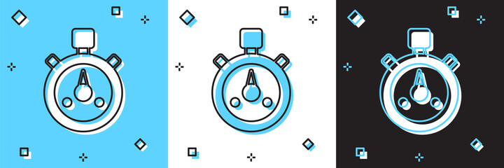 Set Stopwatch icon isolated on blue and white, black background. Time timer sign. Chronometer sign. Vector