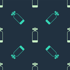 Green and beige Aqualung icon isolated seamless pattern on blue background. Oxygen tank for diver. Diving equipment. Extreme sport. Diving underwater equipment. Vector