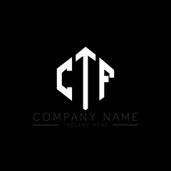 CTF letter logo design with polygon shape. CTF polygon logo monogram. CTF cube logo design. CTF hexagon vector logo template white and black colors. CTF monogram, CTF business and real estate logo. 