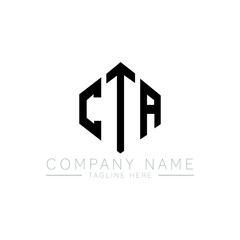 CTA letter logo design with polygon shape. CTA polygon logo monogram. CTA cube logo design. CTA hexagon vector logo template white and black colors. CTA monogram, CTA business and real estate logo. 