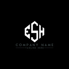ESH letter logo design with polygon shape. ESH polygon logo monogram. ESH cube logo design. ESH hexagon vector logo template white and black colors. ESH monogram, ESH business and real estate logo. 