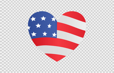 American flag in heart shape isolated  on png or transparent  background,Symbols of USA , template for banner,card,advertising ,promote,ads, web design, magazine, news paper,vector illustration