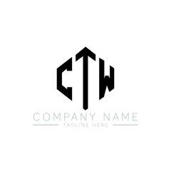 CTW letter logo design with polygon shape. CTW polygon logo monogram. CTW cube logo design. CTW hexagon vector logo template white and black colors. CTW monogram, CTW business and real estate logo. 
