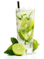 Mojito Cocktail mit Limette und Minze - Freigestellt