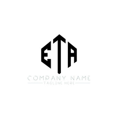 ETA letter logo design with polygon shape. ETA polygon logo monogram. ETA cube logo design. ETA hexagon vector logo template white and black colors. ETA monogram, ETA business and real estate logo. 