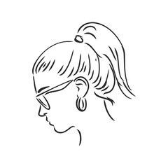 Continuous one line drawing woman face in glasses. Modern minimalism art, aesthetic contour. Abstract female portrait minimalist style. Single line vector illustration. Outline, hand drawn sketch.