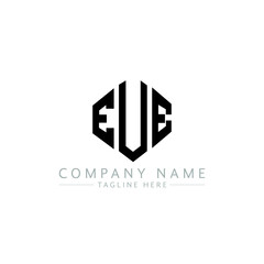 EUE letter logo design with polygon shape. EUE polygon logo monogram. EUE cube logo design. EUE hexagon vector logo template white and black colors. EUE monogram, EUE business and real estate logo. 