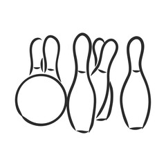 Bowling skittles and ball sketch vector illustration