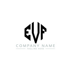 EVF letter logo design with polygon shape. EVF polygon logo monogram. EVF cube logo design. EVF hexagon vector logo template white and black colors. EVF monogram, EVF business and real estate logo. 