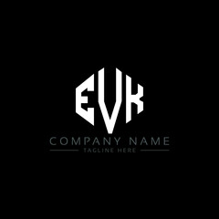 EVK letter logo design with polygon shape. EVK polygon logo monogram. EVK cube logo design. EVK hexagon vector logo template white and black colors. EVK monogram, EVK business and real estate logo. 