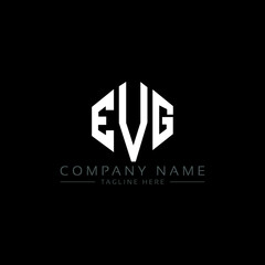 Obraz premium EVG letter logo design with polygon shape. EVG polygon logo monogram. EVG cube logo design. EVG hexagon vector logo template white and black colors. EVG monogram, EVG business and real estate logo. 