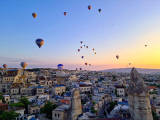Cappadocia - Turkey, Hot air balloons in the sky at morning time, tourism at Turkey