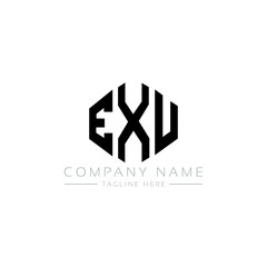 EXU letter logo design with polygon shape. EXU polygon logo monogram. EXU cube logo design. EXU hexagon vector logo template white and black colors. EXU monogram, EXU business and real estate logo. 