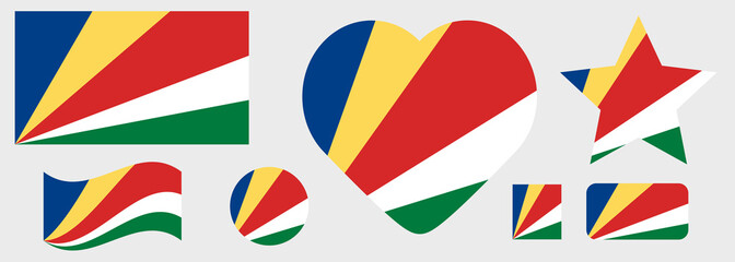 Seychelles flag. Official colors.  Seychelles national flag Vector design set, Seychelles national day, vector illustration