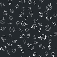 Grey Korean paper lantern icon isolated seamless pattern on black background. Vector