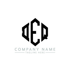 DEQ letter logo design with polygon shape. DEQ polygon logo monogram. DEQ cube logo design. DEQ hexagon vector logo template white and black colors. DEQ monogram, DEQ business and real estate logo. 
