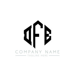 DFE letter logo design with polygon shape. DFE polygon logo monogram. DFE cube logo design. DFE hexagon vector logo template white and black colors. DFE monogram, DFE business and real estate logo. 