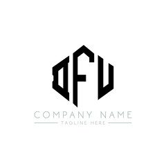DFU letter logo design with polygon shape. DFU polygon logo monogram. DFU cube logo design. DFU hexagon vector logo template white and black colors. DFU monogram, DFU business and real estate logo. 