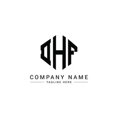 DHF letter logo design with polygon shape. DHF polygon logo monogram. DHF cube logo design. DHF hexagon vector logo template white and black colors. DHF monogram, DHF business and real estate logo. 