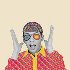 Contemporary art collage and modern design. Summer mood. Cocktail party. Concept of idea,...