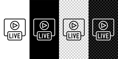 Set line Live streaming online videogame play icon isolated on black and white, transparent background. Vector