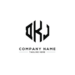 DKJ letter logo design with polygon shape. DKJ polygon logo monogram. DKJ cube logo design. DKJ hexagon vector logo template white and black colors. DKJ monogram, DKJ business and real estate logo. 