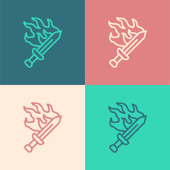 Fototapeta premium Pop art line Sword for game icon isolated on color background. Vector