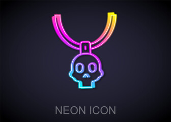 Glowing neon line Necklace amulet icon isolated on black background. Vector