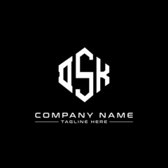 DSK letter logo design with polygon shape. DSK polygon logo monogram. DSK cube logo design. DSK hexagon vector logo template white and black colors. DSK monogram, DSK business and real estate logo. 