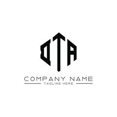 DTA letter logo design with polygon shape. DTA polygon logo monogram. DTA cube logo design. DTA hexagon vector logo template white and black colors. DTA monogram, DTA business and real estate logo. 