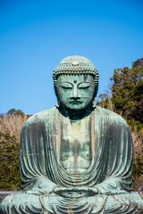 Close-up of Great Buddha in Kamakura Japan. Located in Kamakura, Kanagawa Prefecture Japan.