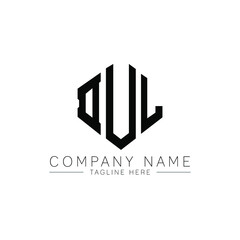 DUL letter logo design with polygon shape. DUL polygon logo monogram. DUL cube logo design. DUL hexagon vector logo template white and black colors. DUL monogram, DUL business and real estate logo. 