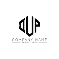 DUP letter logo design with polygon shape. DUP polygon logo monogram. DUP cube logo design. DUP hexagon vector logo template white and black colors. DUP monogram, DUP business and real estate logo. 