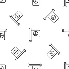 Grey line Flag peace icon isolated seamless pattern on white background. Hippie symbol of peace. Vector