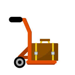 Handcart with suitcase. Transportation service at airport or hotel.