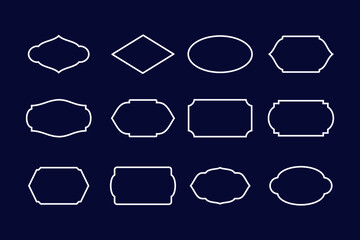 Simple vintage labels, vector illustration. Blank frames of various shapes. Elegant black and white background. Simple retro elements for your design. Eps 10 vector illustration.