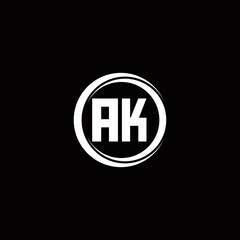 AK logo initial letter monogram with circle slice rounded design template