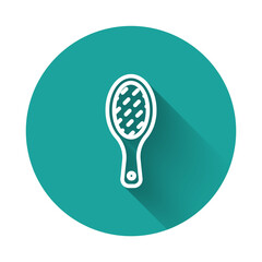 White line Nail file icon isolated with long shadow background. Manicure tool. Green circle button. Vector