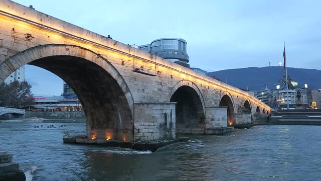 Stone Bridge in Skopje, Macedonia. Stone bridge is considered a symbol of Skopje.
