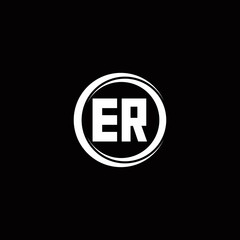 ER logo initial letter monogram with circle slice rounded design template