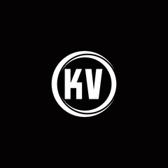 KV logo initial letter monogram with circle slice rounded design template
