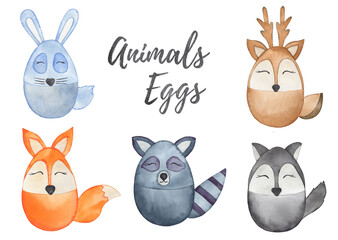 Watercolor Easter Animals eggs, Decorative eggs illlustration